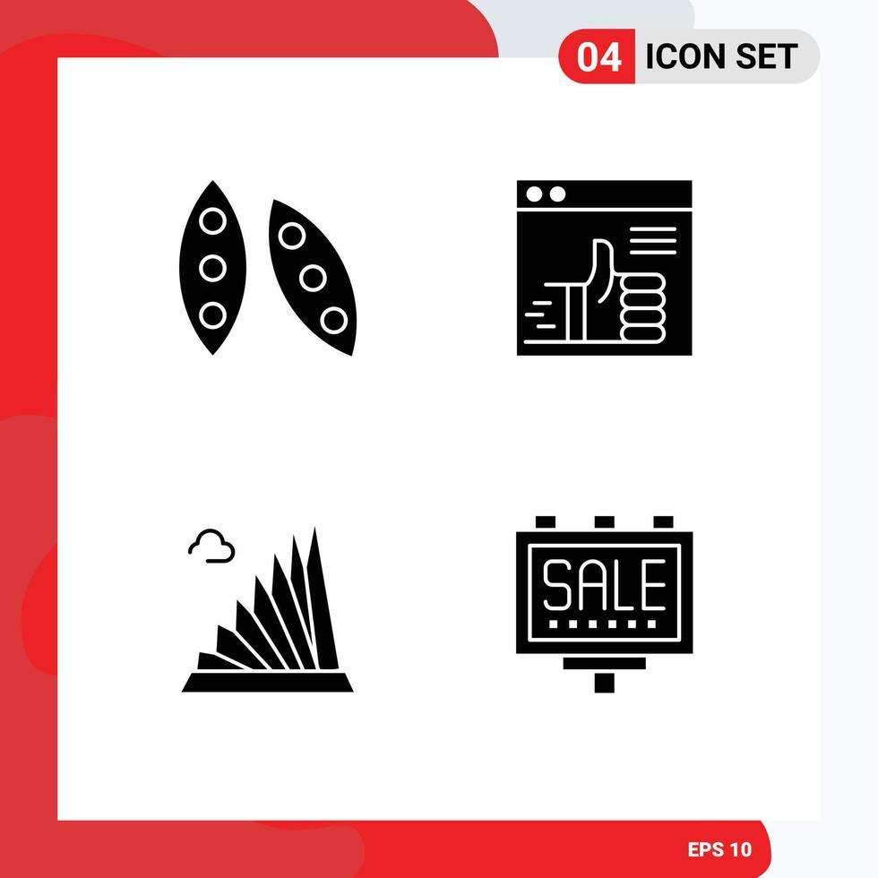 Universal Icon Symbols Group of 4 Modern Solid Glyphs of bean web food health thumbs construction Editable Vector Design Elements