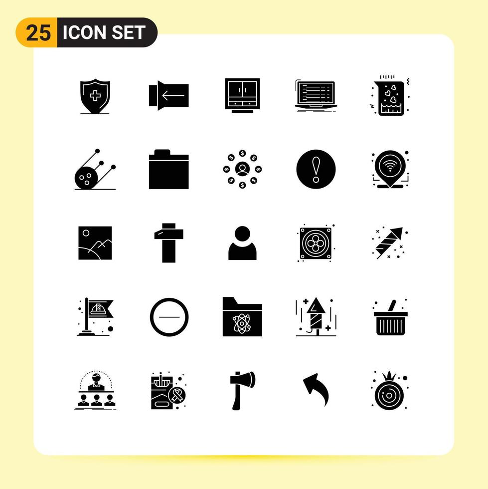 Universal Icon Symbols Group of 25 Modern Solid Glyphs of developer app business api office Editable Vector Design Elements