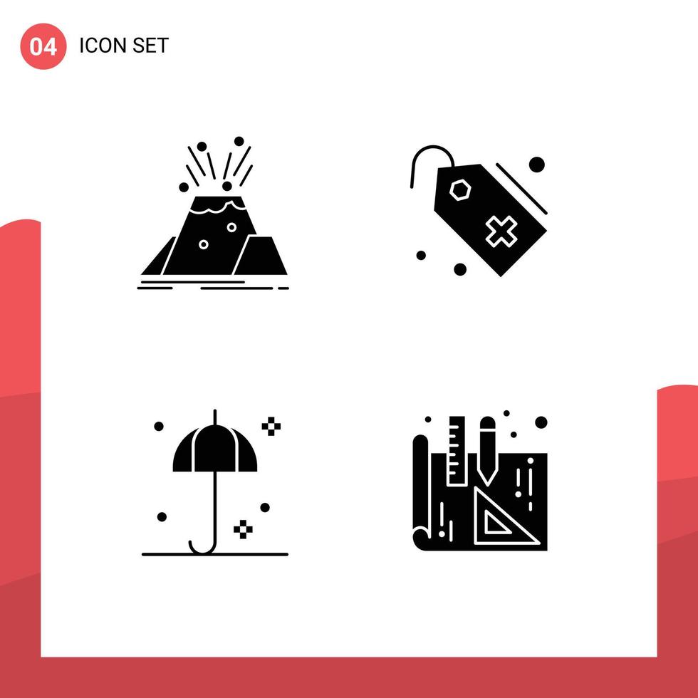 4 Universal Solid Glyph Signs Symbols of disaster protection alert tag thanksgiving Editable Vector Design Elements