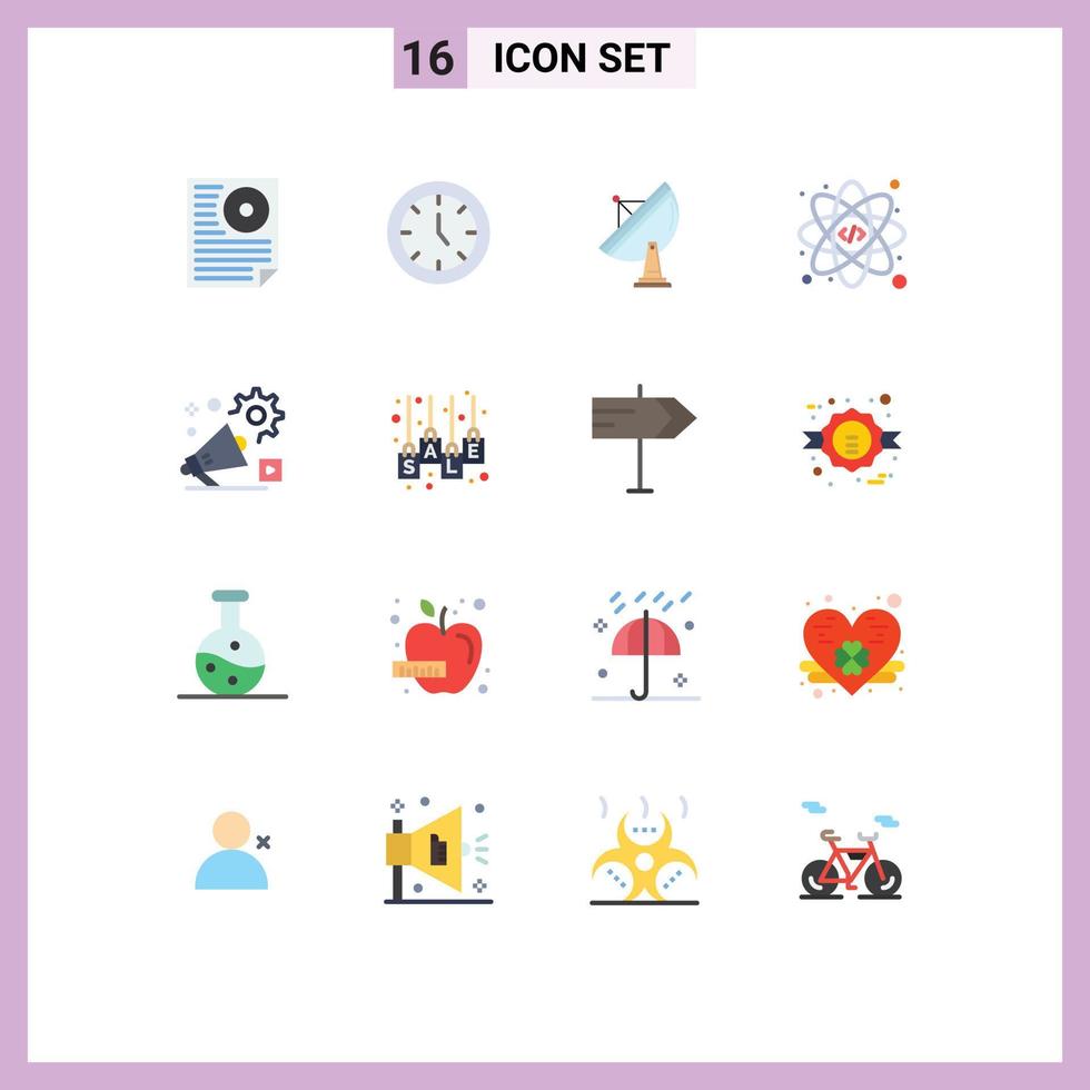 Modern Set of 16 Flat Colors Pictograph of campaign atom time web space Editable Pack of Creative Vector Design Elements