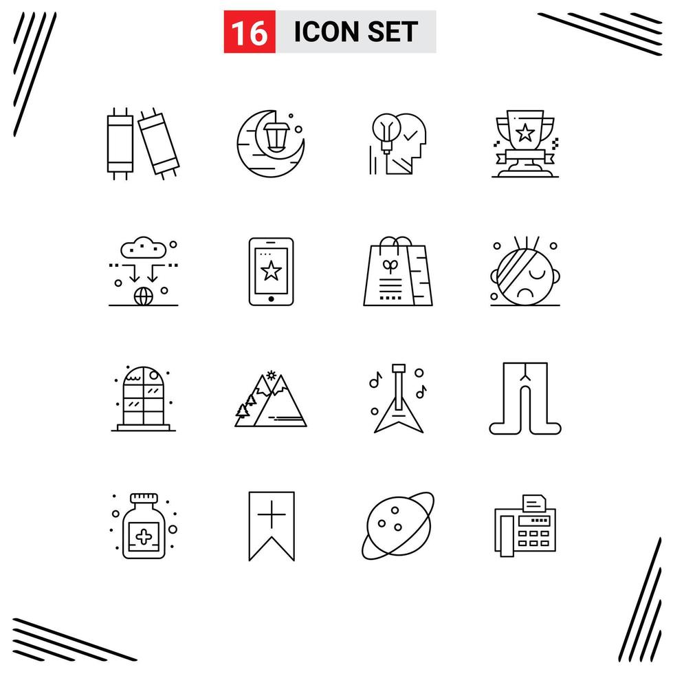 grupo de símbolos de iconos universales de 16 esquemas modernos de ganar premios cerebro éxito elementos de diseño de vectores editables personales