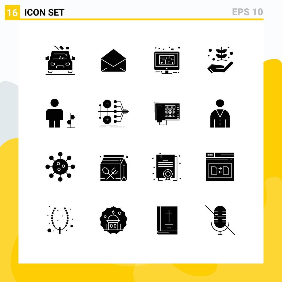 Pictogram Set of 16 Simple Solid Glyphs of nature garden monitor farming plan Editable Vector Design Elements