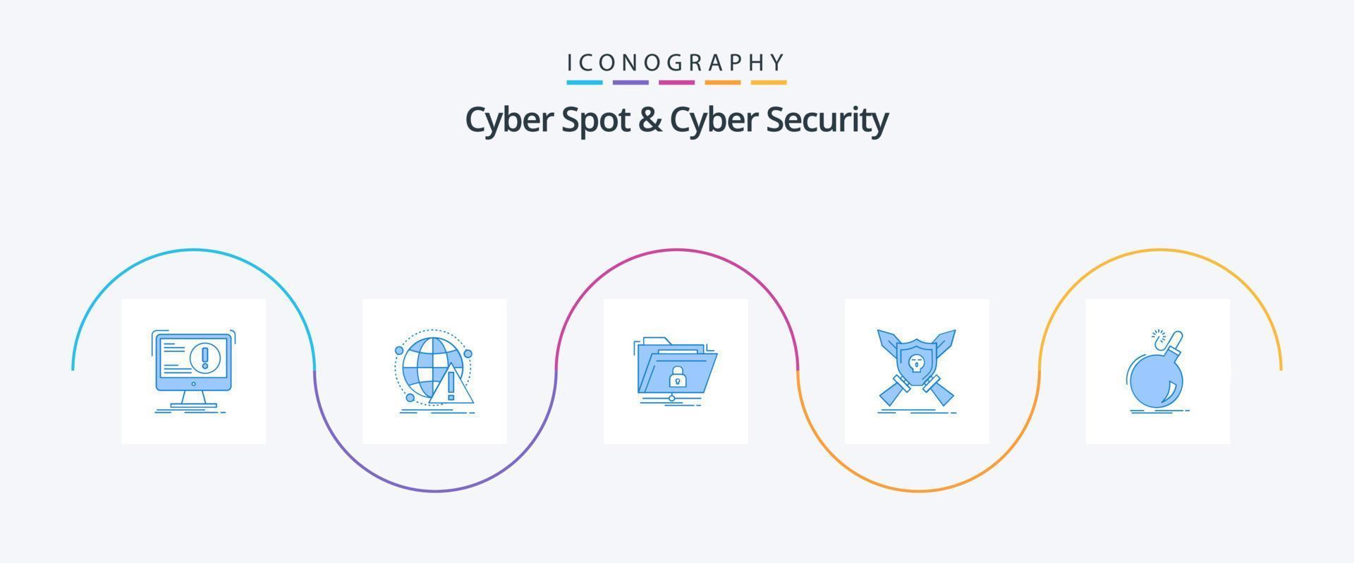 Cyber Spot And Cyber Security Blue 5 Icon Pack Including danger. bomb. network. swords. game vector
