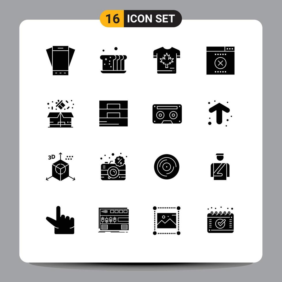 conjunto moderno de 16 glifos y símbolos sólidos, como elementos de diseño de vectores editables de arce alimentario de error incorrecto de Canadá
