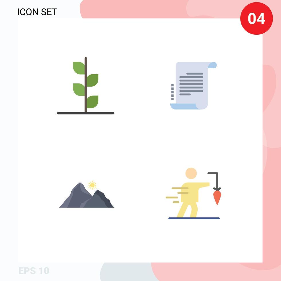 Set of 4 Commercial Flat Icons pack for forest landscape tree scenario mountain Editable Vector Design Elements