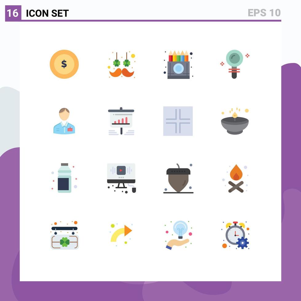 16 User Interface Flat Color Pack of modern Signs and Symbols of bellhop biochemistry color find search Editable Pack of Creative Vector Design Elements