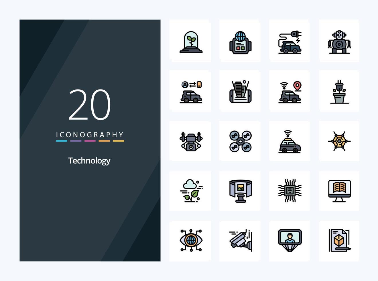 20 Technology line Filled icon for presentation vector