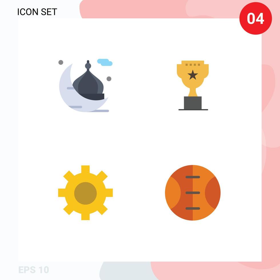 4 User Interface Flat Icon Pack of modern Signs and Symbols of moon setting masjid top interface Editable Vector Design Elements