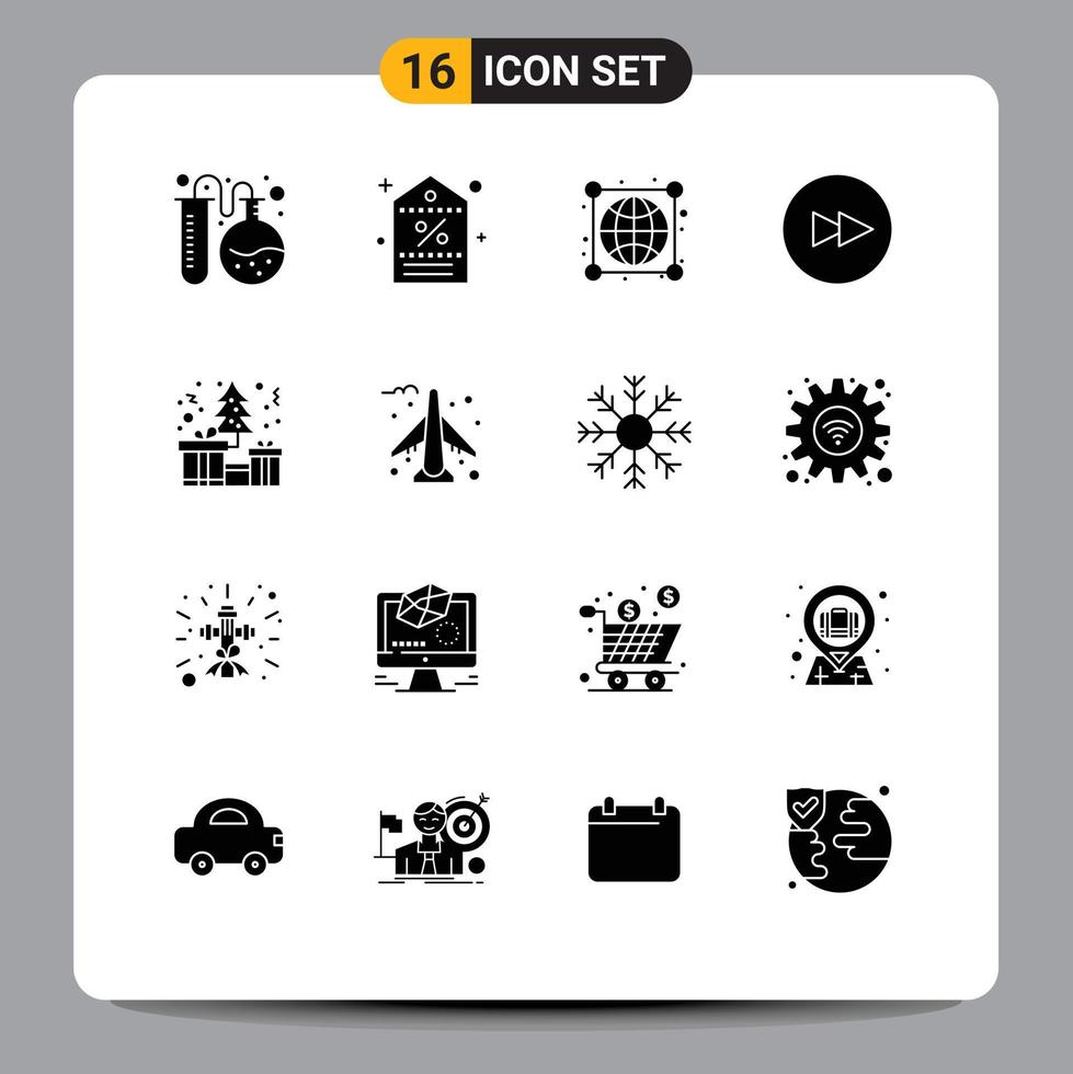 16 Thematic Vector Solid Glyphs and Editable Symbols of box next tag forward connections Editable Vector Design Elements