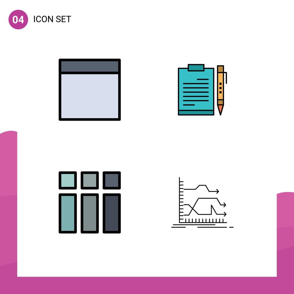4 Thematic Vector Filledline Flat Colors and Editable Symbols of grid collage business page image Editable Vector Design Elements
