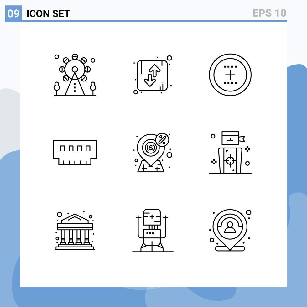 Outline Pack of 9 Universal Symbols of hardware devices up computers