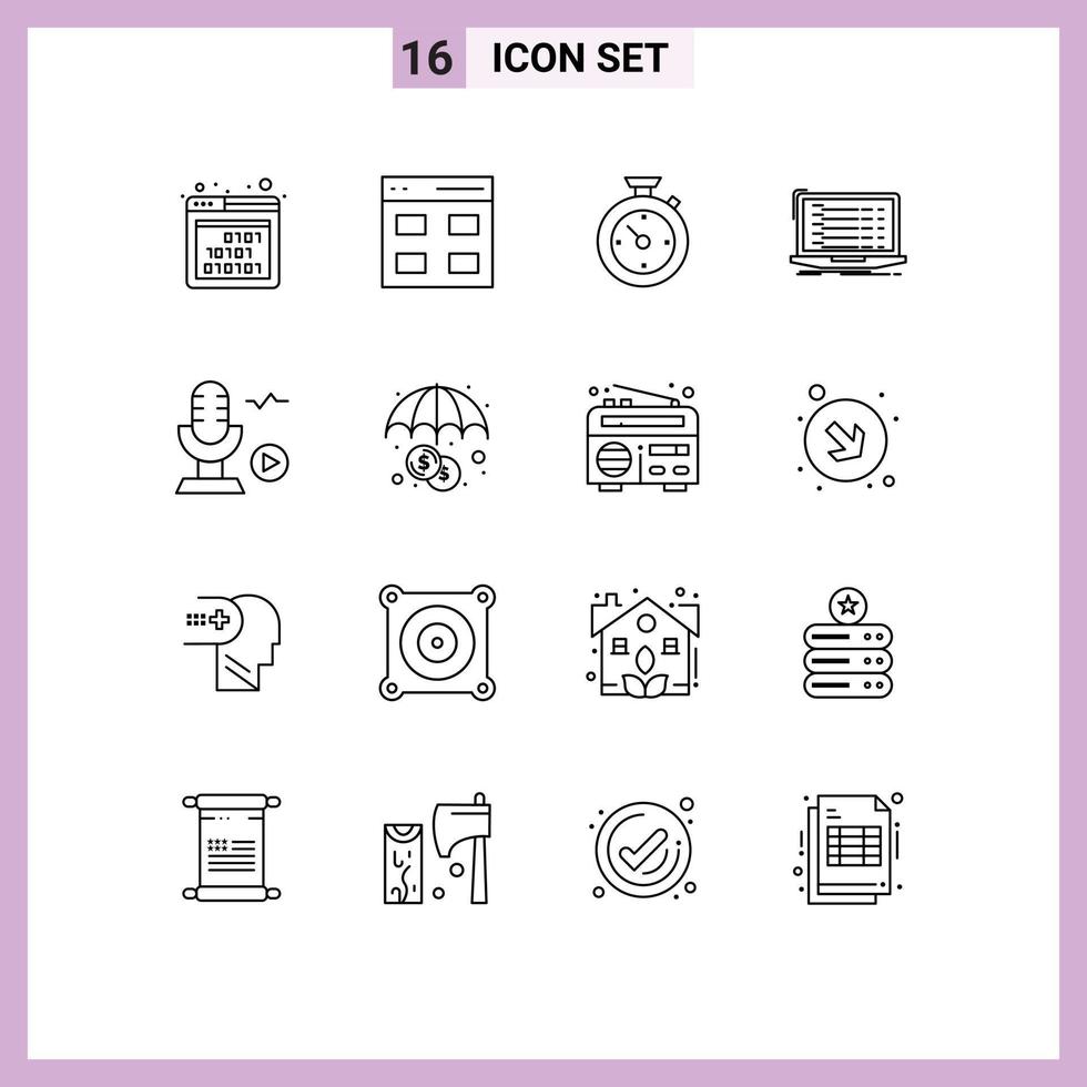 16 User Interface Outline Pack of modern Signs and Symbols of microphone developer compass coding api Editable Vector Design Elements