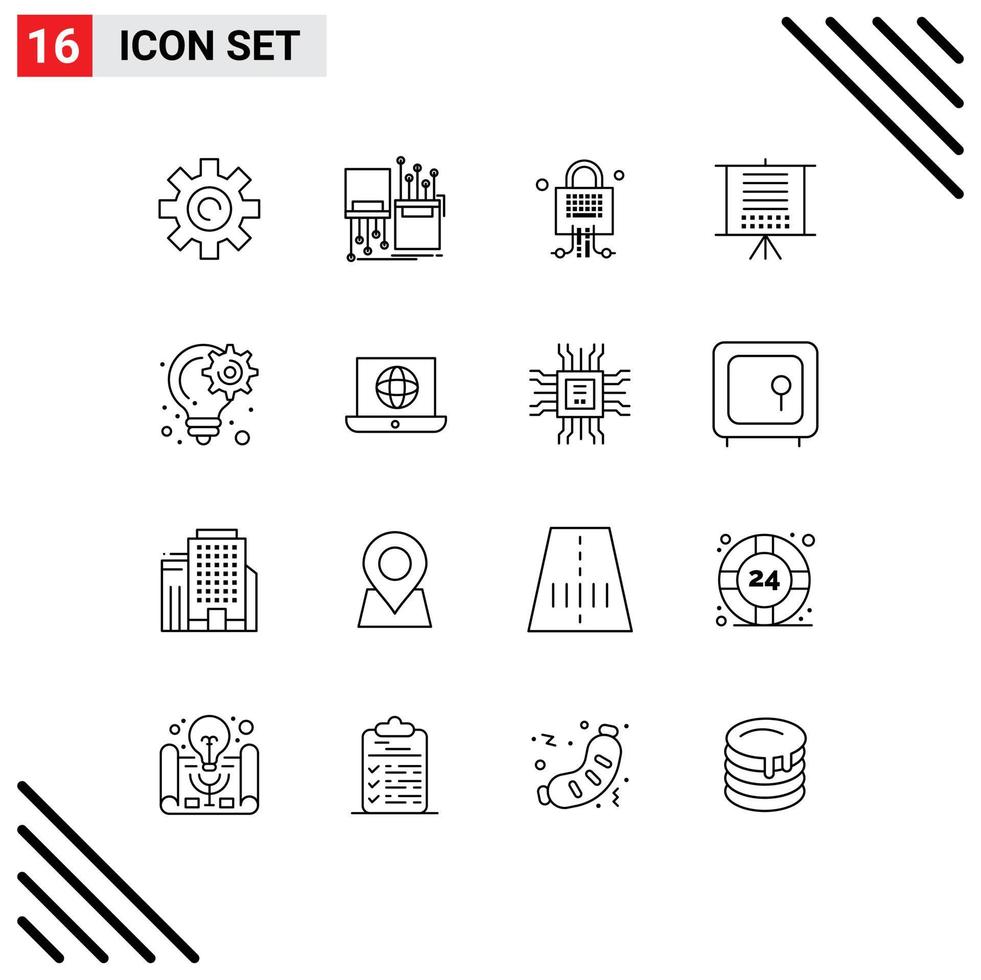 Set of 16 Vector Outlines on Grid for bulb seo cable data technology Editable Vector Design Elements