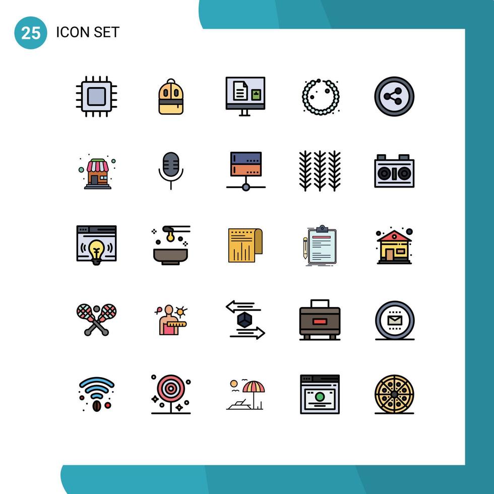 Set of 25 Modern UI Icons Symbols Signs for share jewelry read bracelet learning Editable Vector Design Elements