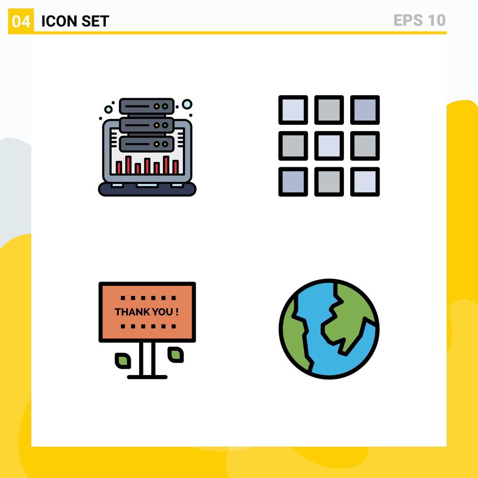 Mobile Interface Filledline Flat Color Set of 4 Pictograms of analysis thank statistic web design thanks Editable Vector Design Elements
