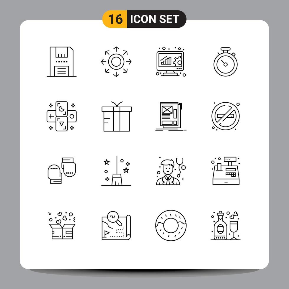 Mobile Interface Outline Set of 16 Pictograms of astrology navigation arrow map online evaluation Editable Vector Design Elements