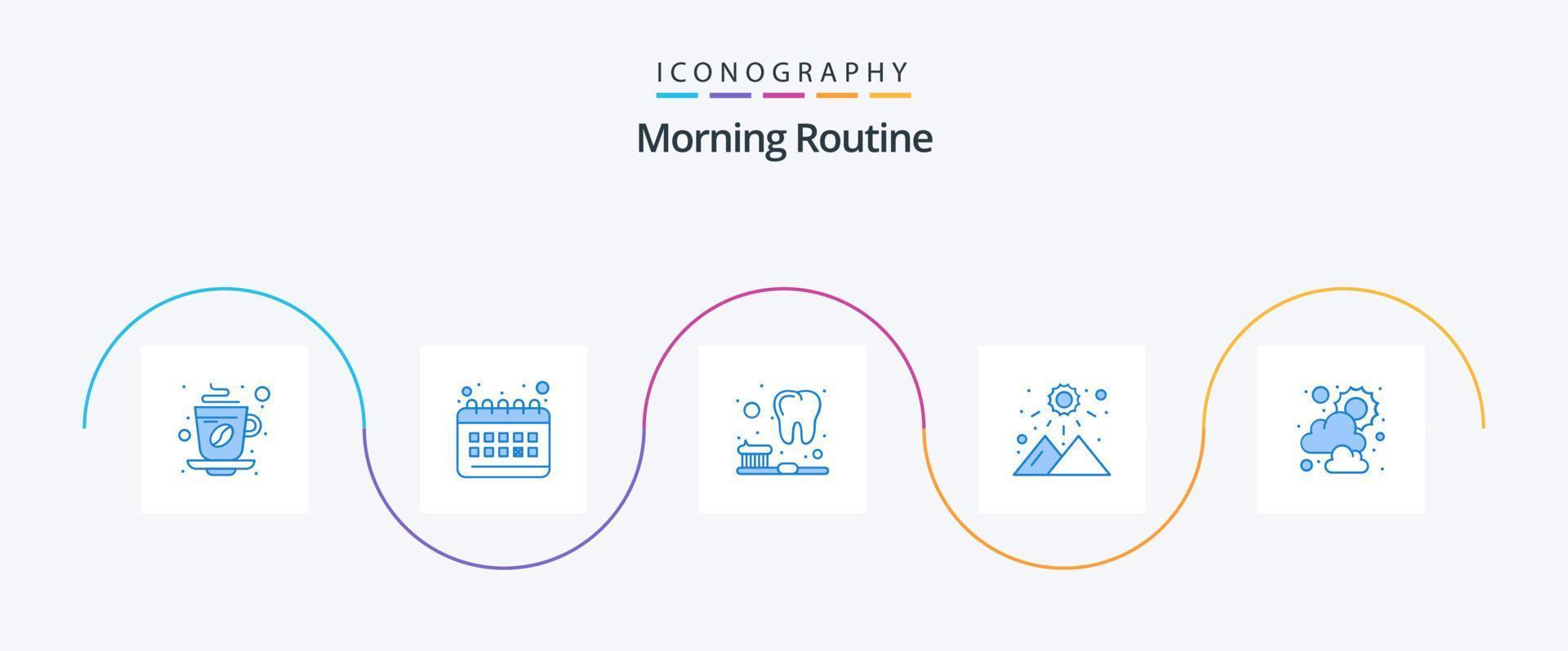 Morning Routine Blue 5 Icon Pack Including sunny. mountain. routine. weather. sunrise vector