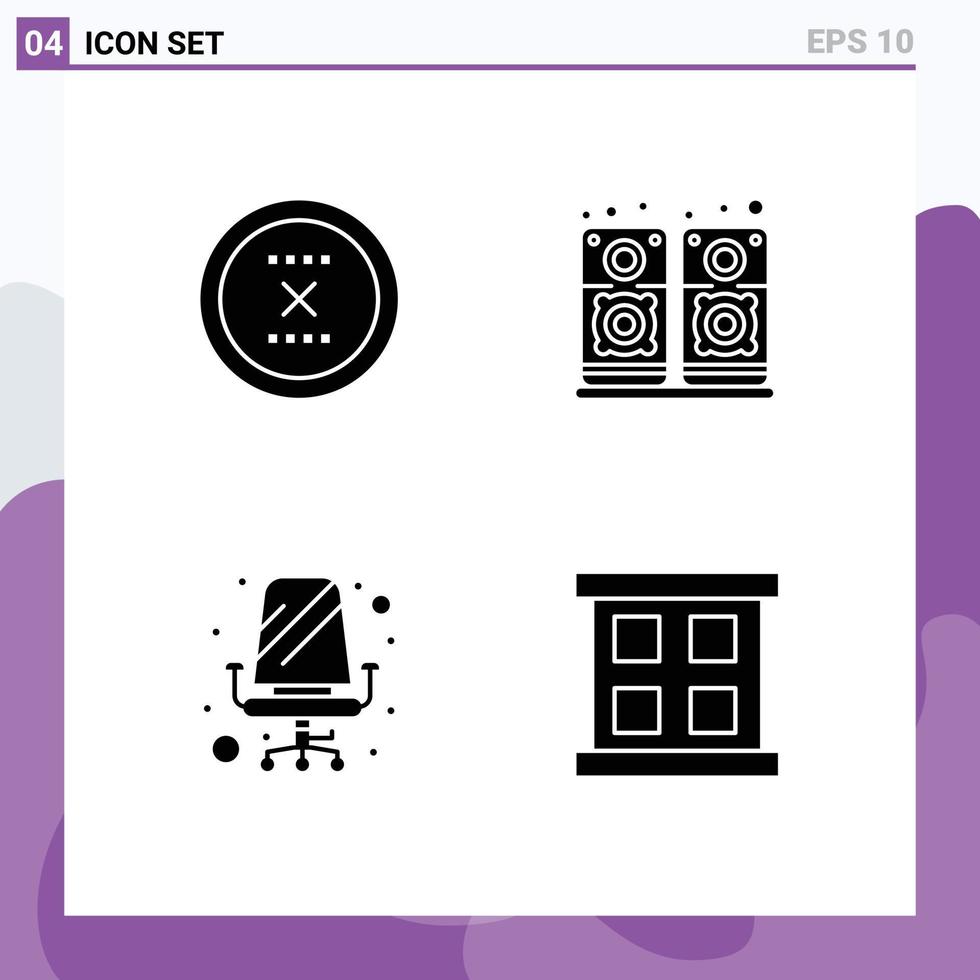 Group of 4 Modern Solid Glyphs Set for cancel furniture delete sound sitting Editable Vector Design Elements