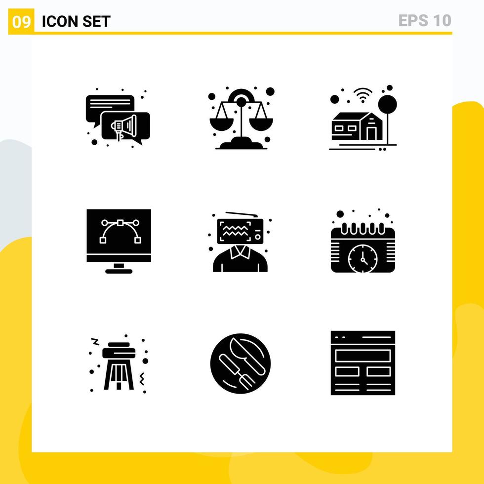 Mobile Interface Solid Glyph Set of 9 Pictograms of influencer blogging wifi blogger graphic design Editable Vector Design Elements