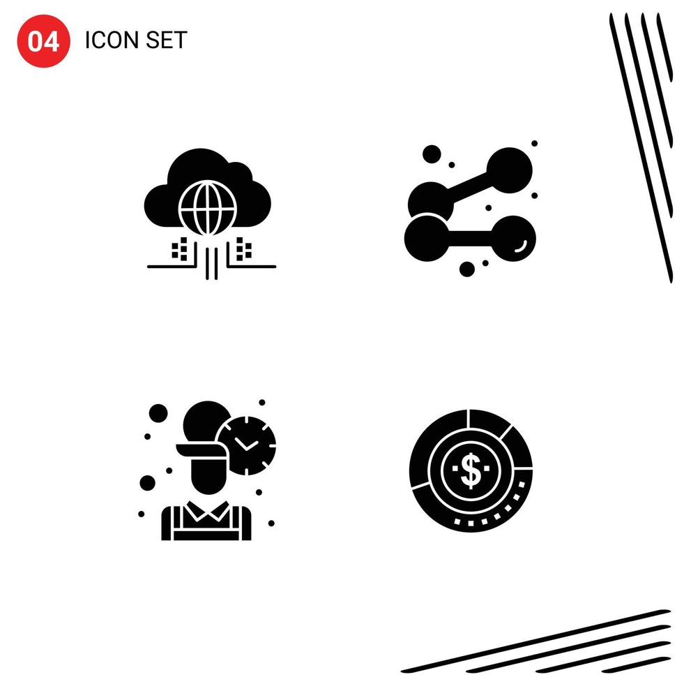 Group of 4 Solid Glyphs Signs and Symbols for internet office technology sport worker Editable Vector Design Elements