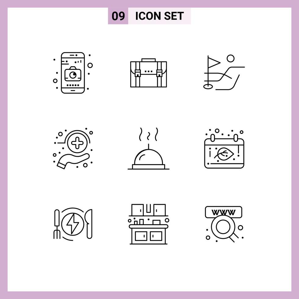 9 Creative Icons Modern Signs and Symbols of dish healthcare portfolio health golf sport Editable Vector Design Elements