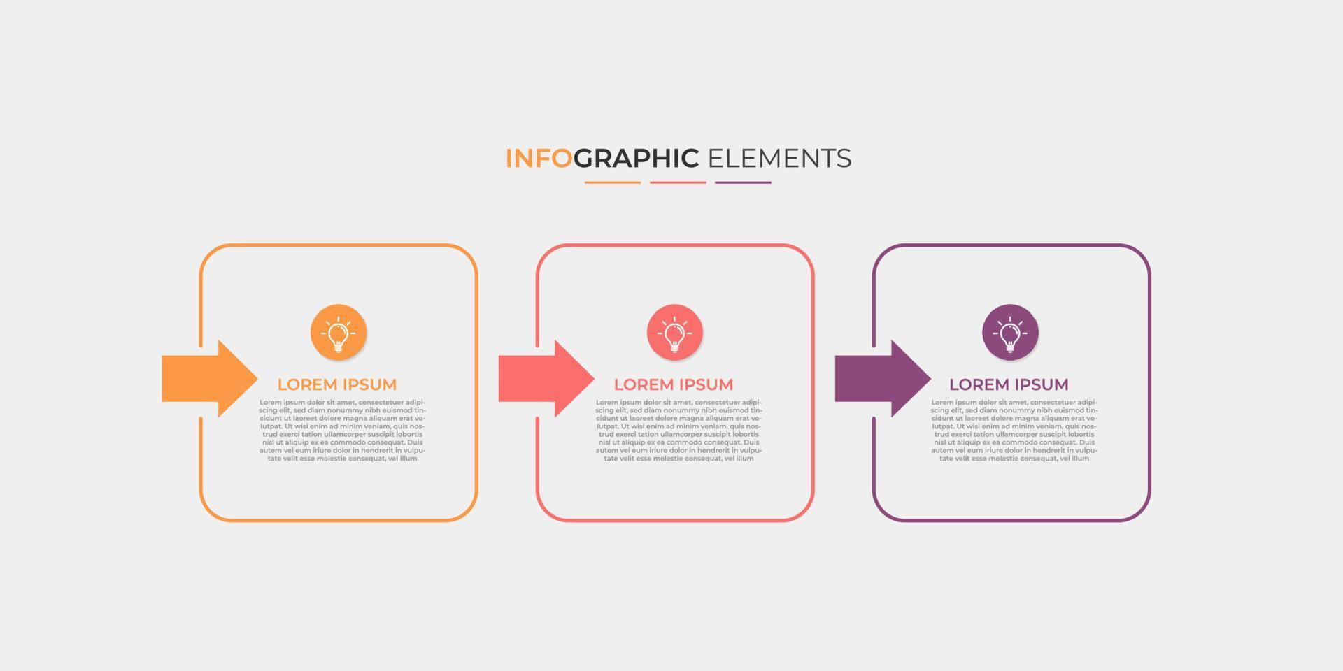 vector de plantilla de diseño infográfico empresarial moderno con iconos y 3 opciones o pasos. se puede utilizar para el diagrama de proceso, presentaciones, diseño de flujo de trabajo, banner, diagrama de flujo, gráfico de información.eps10 vector