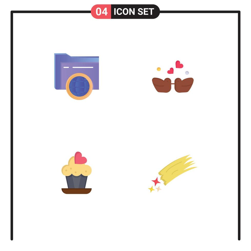 Universal Icon Symbols Group of 4 Modern Flat Icons of folder cake globe couple asteroid Editable Vector Design Elements