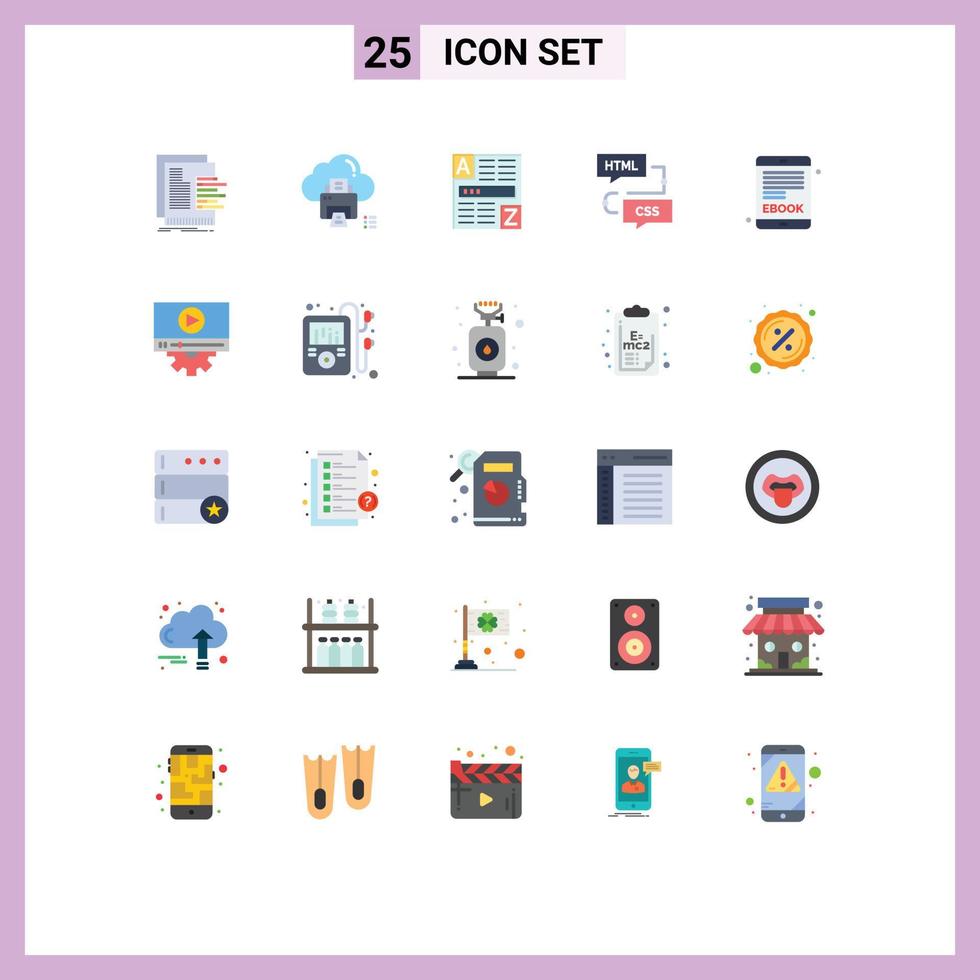 Group of 25 Flat Colors Signs and Symbols for flowchart develop printer coding code Editable Vector Design Elements