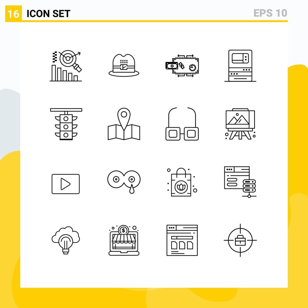 Universal Icon Symbols Group of 16 Modern Outlines of sign withdraw marketing money bank Editable Vector Design Elements