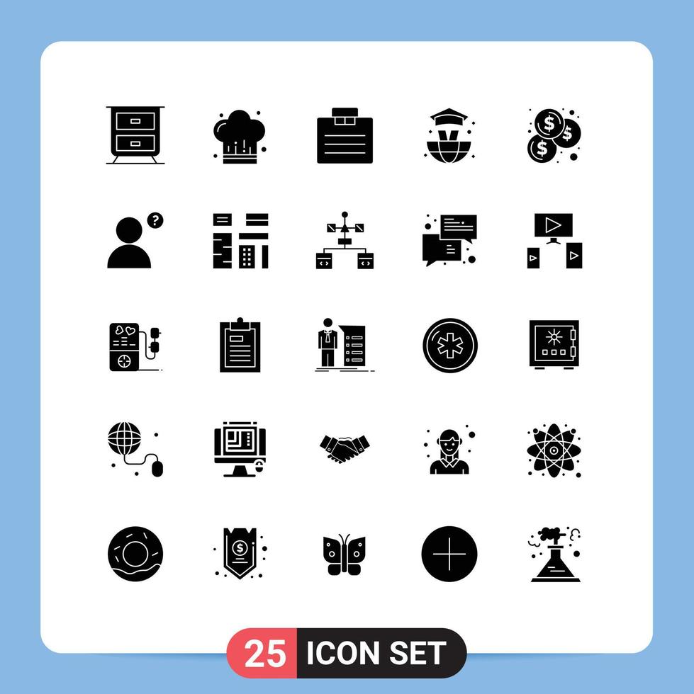25 Creative Icons Modern Signs and Symbols of profile investment portfolio coins graduation Editable Vector Design Elements