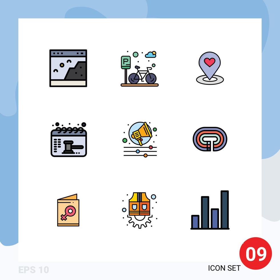 Modern Set of 9 Filledline Flat Colors and symbols such as balance calendar road appointment pin Editable Vector Design Elements