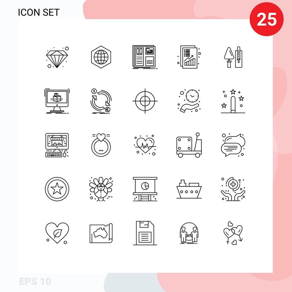Set of 25 Modern UI Icons Symbols Signs for trowel money grid increase analysis Editable Vector Design Elements