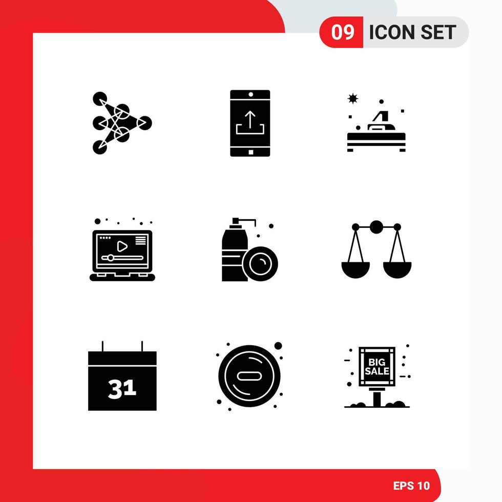 9 Creative Icons Modern Signs and Symbols of aerosol video upload player therapy Editable Vector Design Elements