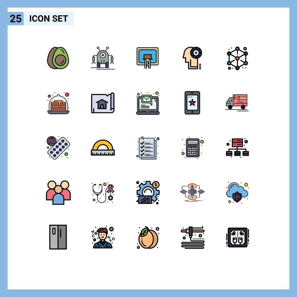 Mobile Interface Filled line Flat Color Set of 25 Pictograms of modeling head backboard gear brainstorming Editable Vector Design Elements