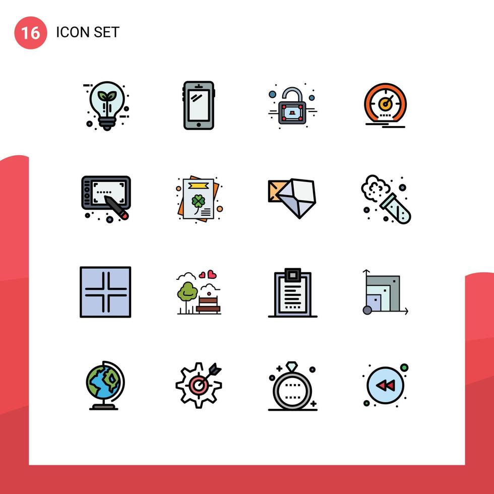 Set of 16 Modern UI Icons Symbols Signs for speedometer meter huawei dashboard unlock Editable Creative Vector Design Elements