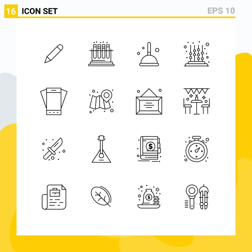 Set of 16 Vector Outlines on Grid for mobile toddler broom learning kids Editable Vector Design Elements