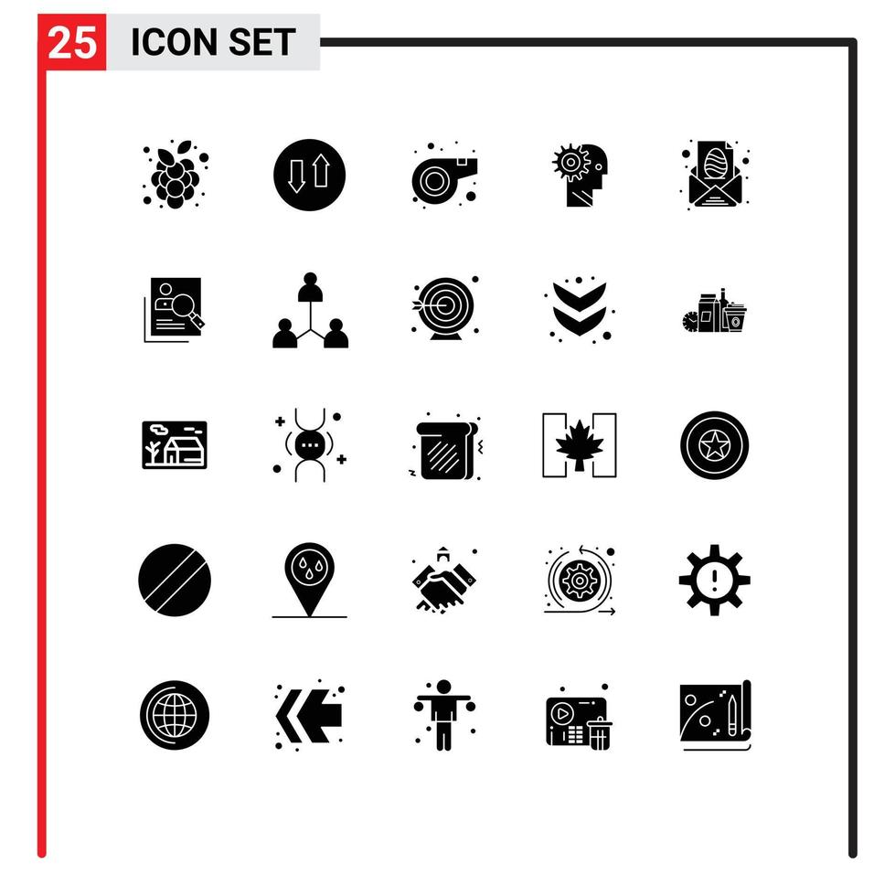 Pack of 25 creative Solid Glyphs of working mechanism referee man brain Editable Vector Design Elements