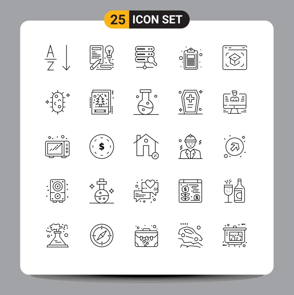 Group of 25 Lines Signs and Symbols for learning education server test education Editable Vector Design Elements