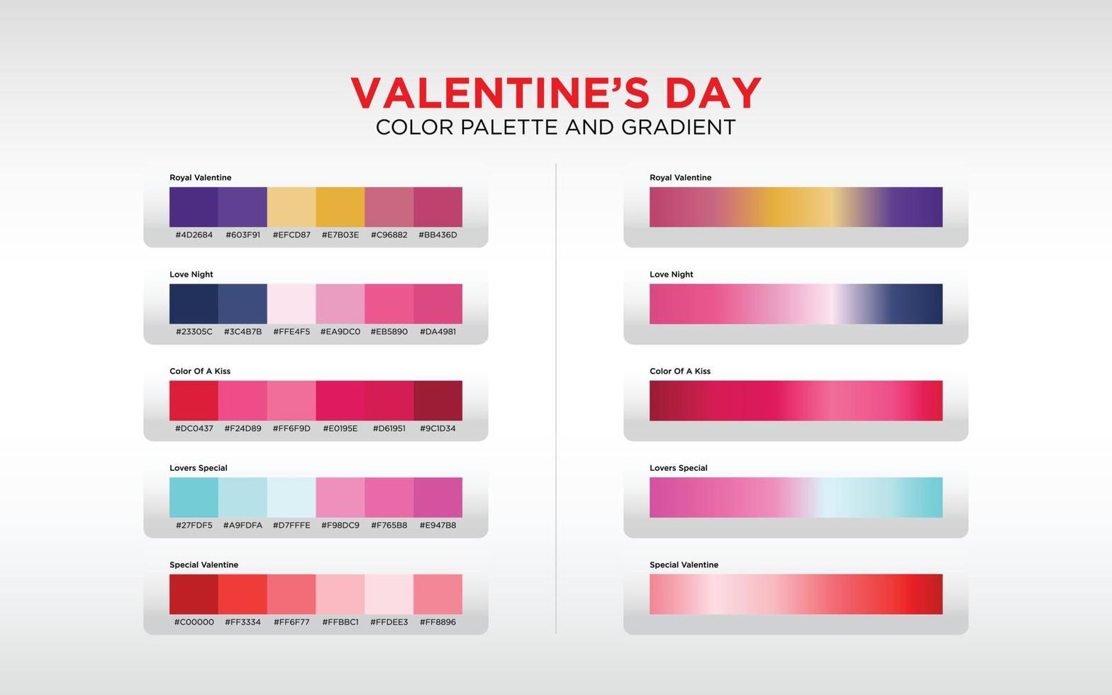 color palette and gradient for valentines day vector