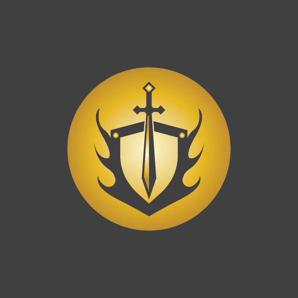 Gold Sword War Defend Logo Vector Illustration With black Background