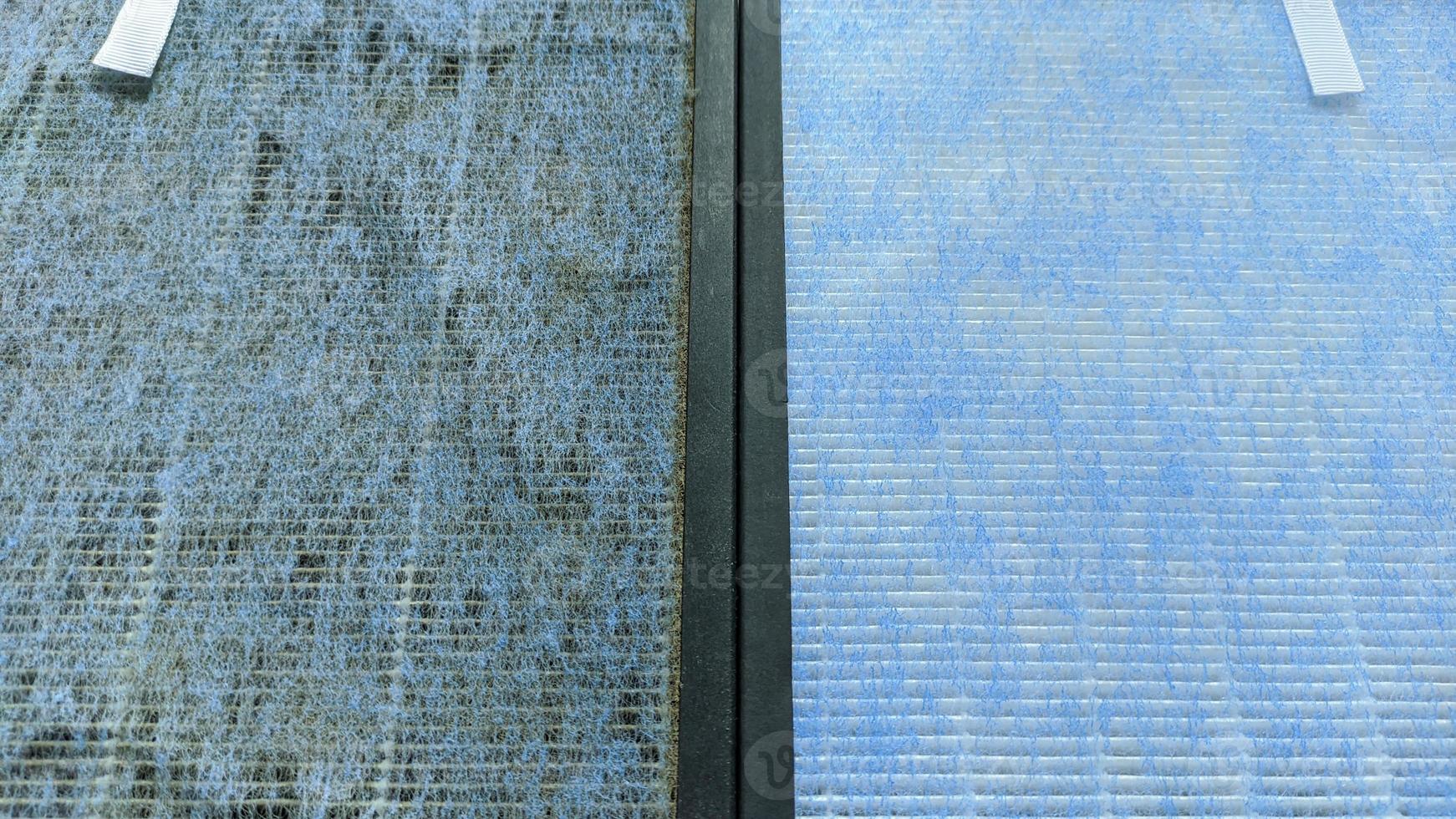 HEPA. High efficiency particulate air. filter compare between old and new. can trap virus, bacteria, pollen, PM2.5, allergens, dust, impurities, asthma, allergies, respiratory diseases, cancer photo