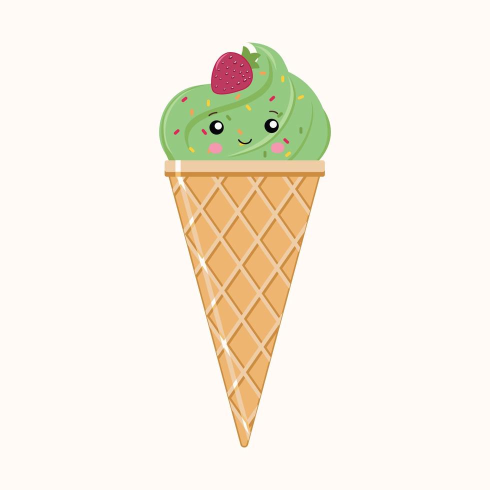 Matcha ice cream icon isolated vector for stickers, postcards, notebook.