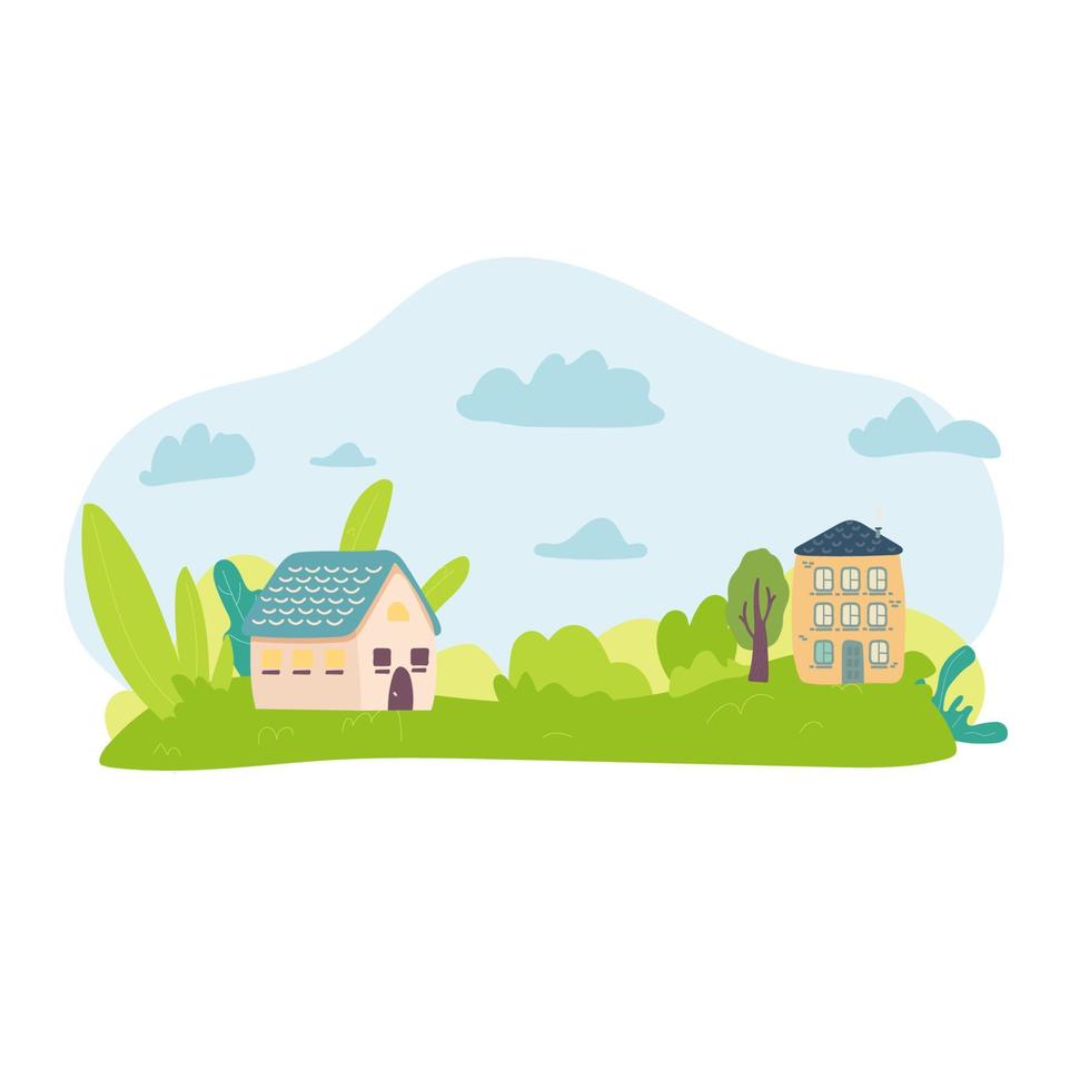 Beautiful scene of nature with sun rising over mountrain in the morning, lanscape vector illustration