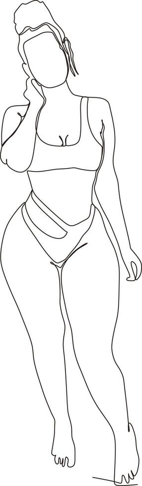 continuous line of beautiful women in bikinis in summer vector