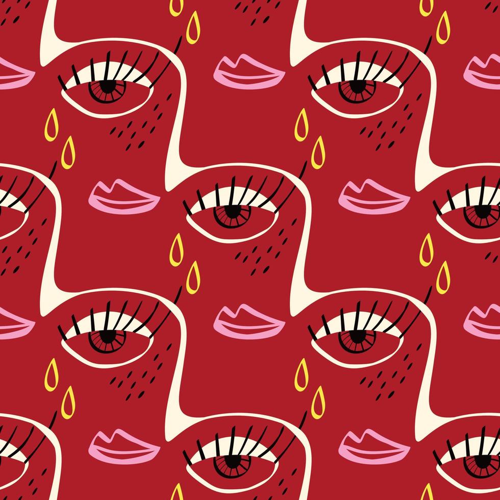 Freaky Abstract sad face seamless pattern. Valentine's Day Funky Bizarre face background . vector