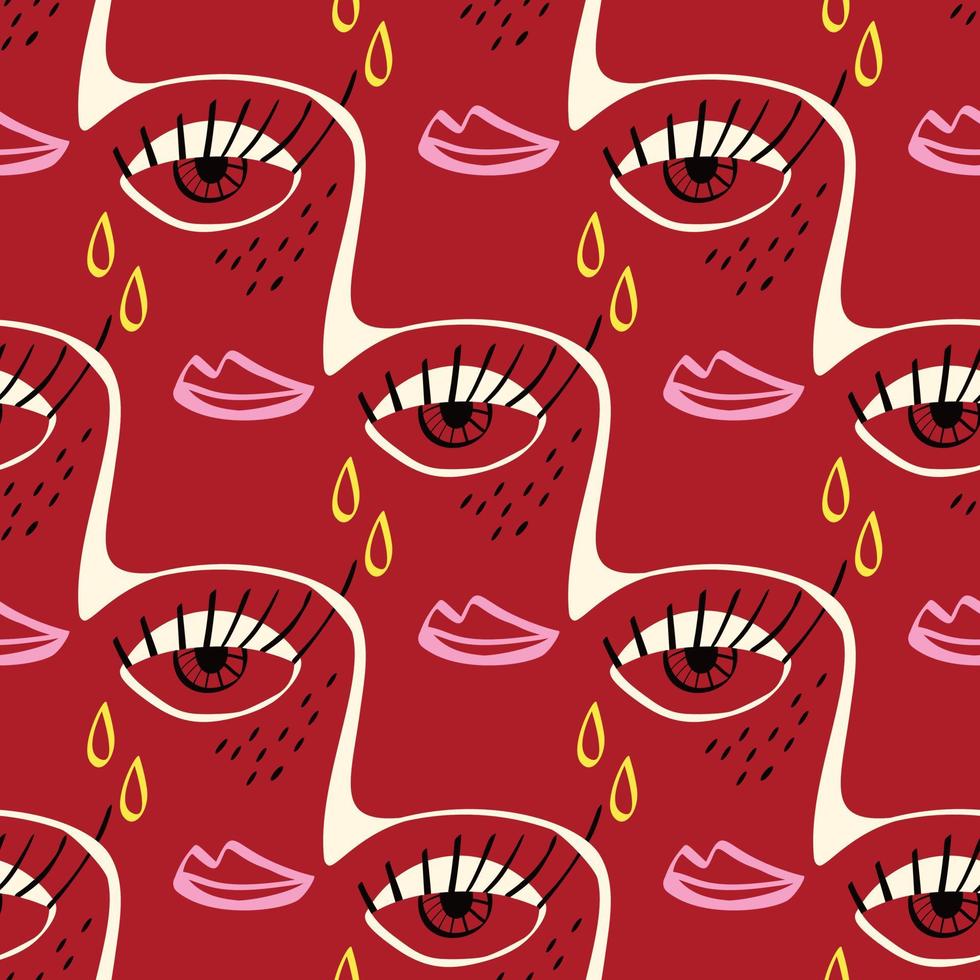 Freaky Abstract sad face seamless pattern. Valentine's Day Funky Bizarre face background . vector