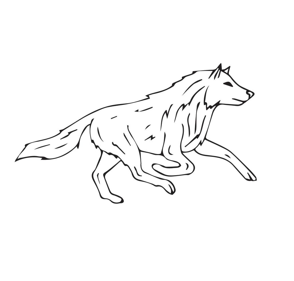 Vector hand drawn running wolf