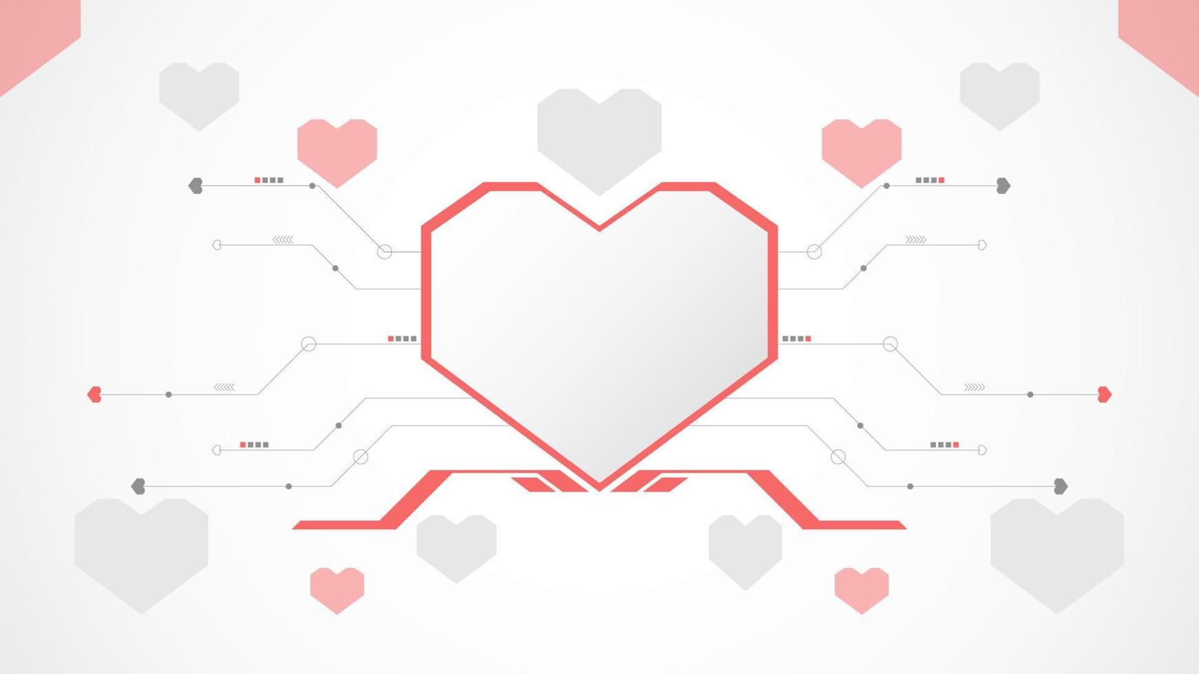 white red heart technology valentine background abstract. technology with line ,digital, heart, dot, hi-tech, valentine concept , vector. heart technological for valentine day, background, web banner. vector