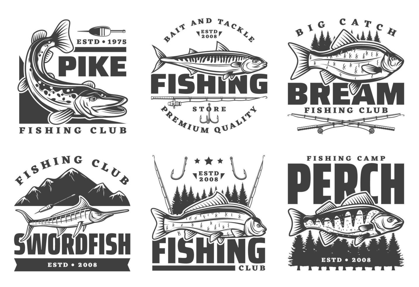 Fisher club, big fish catch fishing camp tours vector