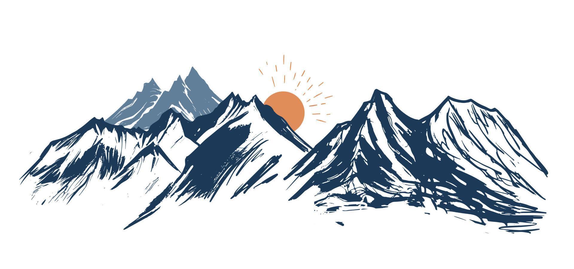 Camping, Mountain landscape, sketch style, vector illustrations.